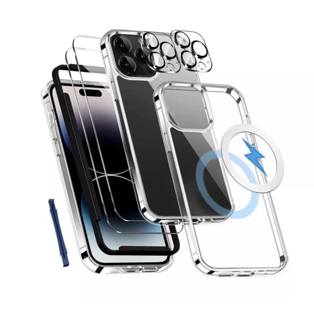 [5 in 1] Shockproof iPhone 14 Pro Case 6.1” + 2 Screen & Lenses Protector CLEAR